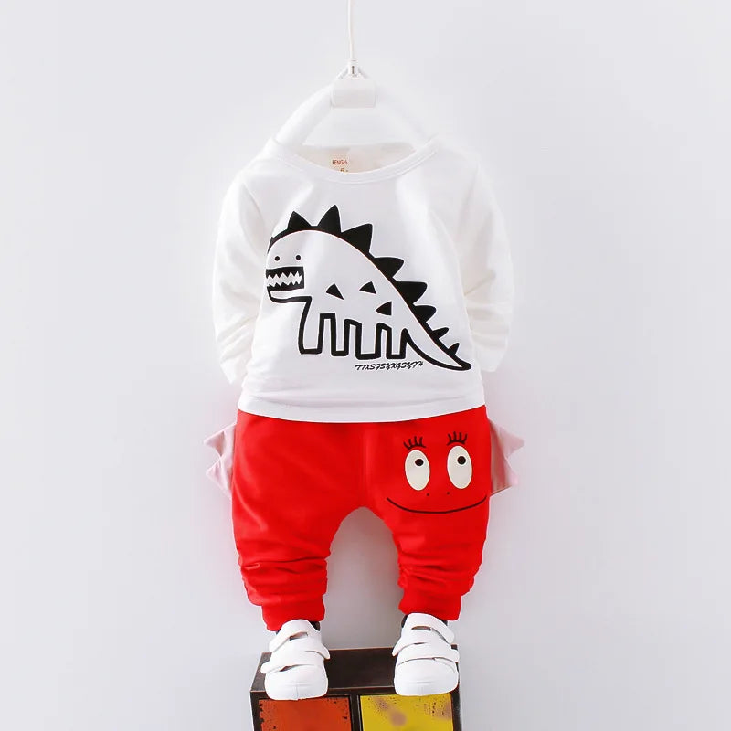 2023 Winter Baby Clothes Sets Boy Girl Thick Warm Hooded Top Pants Three-Piece Newborn Cartoon Cute Dinosaurs Outfit Suits 1-4Y