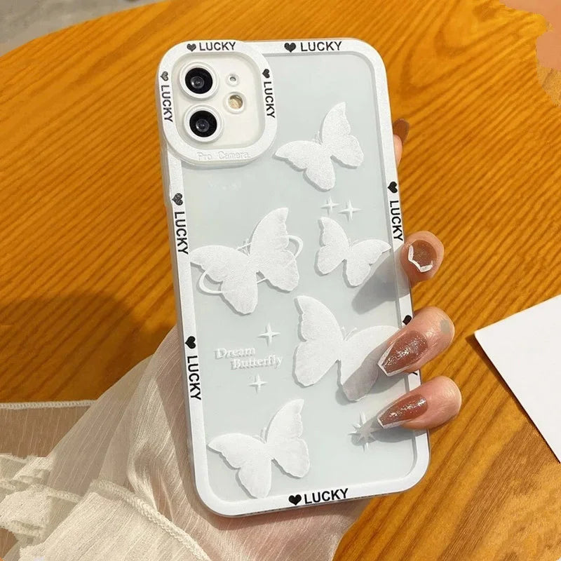 Cute Pink Butterfly Pattern Phone Case For iPhone 17 16 15 14 13 12 11 Pro Max Mini SE 7 Plus Air Shockproof Soft Cover Fundas