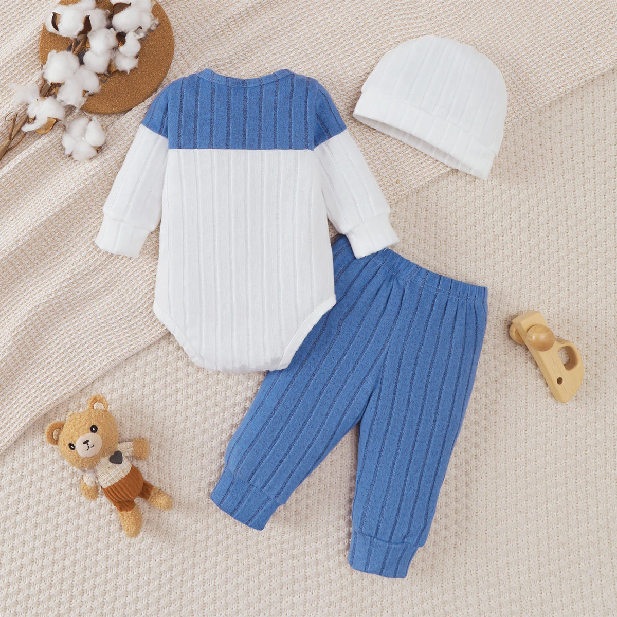 0-18 Month Newborn Baby boy Set Round neck Color Blocked Bodysuit+Pants+Hat Comfortable 3Pcs/set for baby boy spring  autumn Set