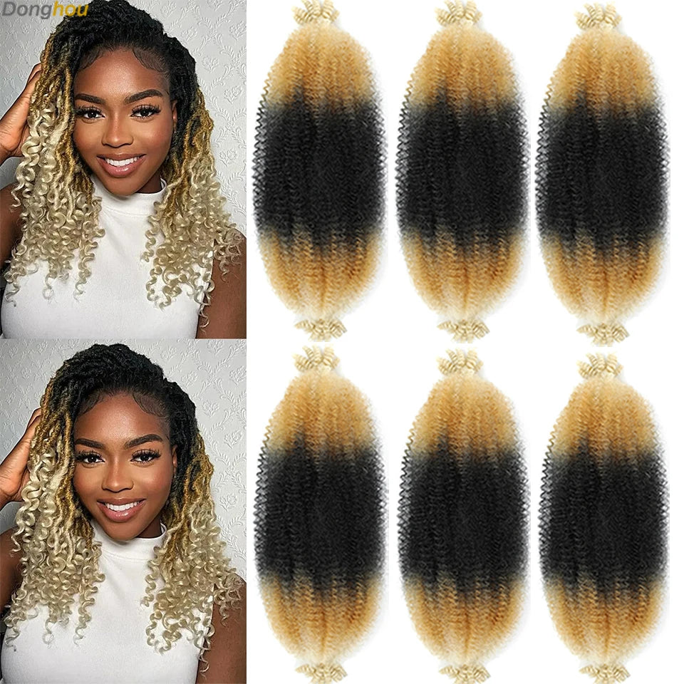 Donghou Ombre Blonde Ginger Afro Twist Hair 350 1B 30 27 613 Bug Colors Springy Twist Braiding Hair for Soft Locs Marley Braids