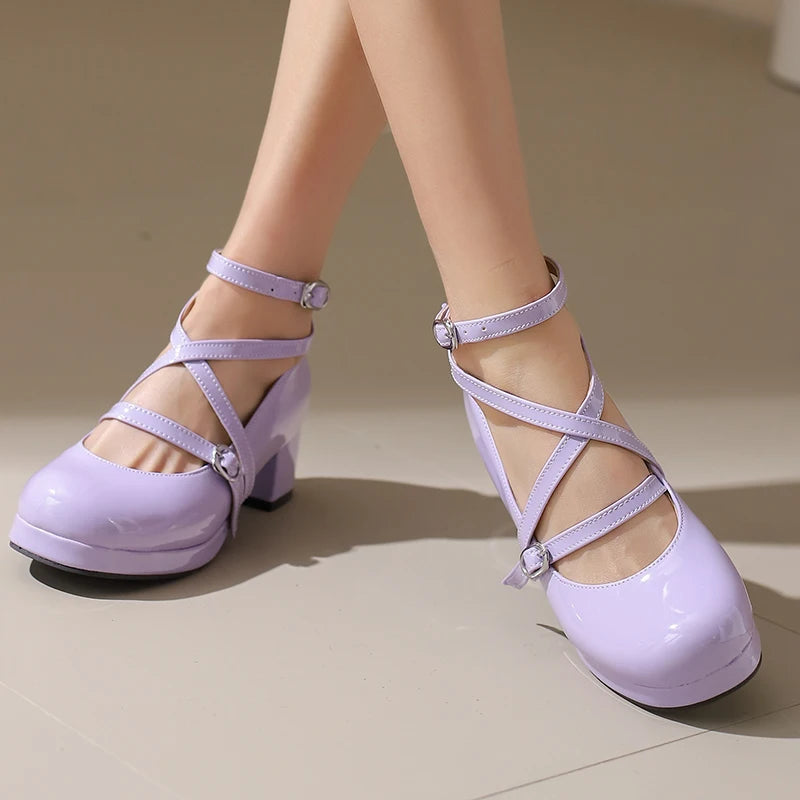 Japanese Lolita Party Shoes High Heels Ankle Strap Cross Dress Pumps Cosplay Costume Plus Size 31-50 Big Feet Wear Dropshipping