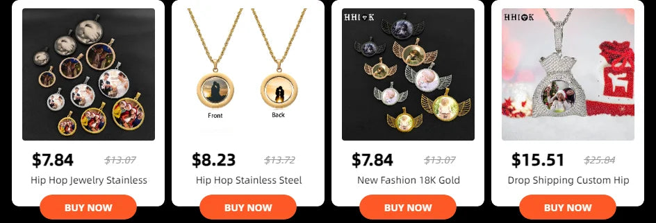 HHIOK Custom 18K Gold Plated Cubic Zircon Photo Pendant Medallions Wing Circle Pendant Necklace Personalized Wholesale