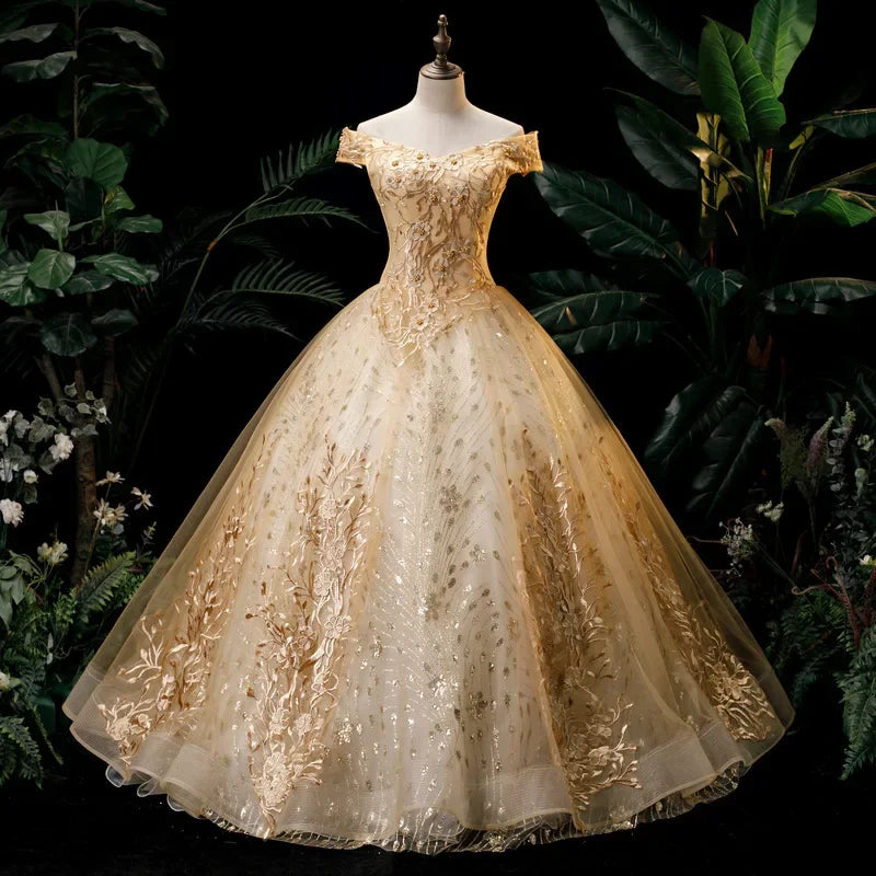 High Quality Women's Luxury Wedding Dress Dress Fashion One Collar Long Puff Skirt European and American Women's Wear 2026