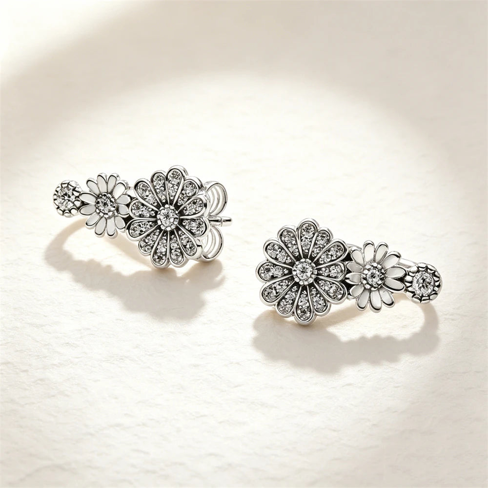 925 Sterling Silver Butterfly Flower Bee Lilac Leaf Zircon Earrings Suitable for Daily Wear as Women's Jewelry Holiday Gifts