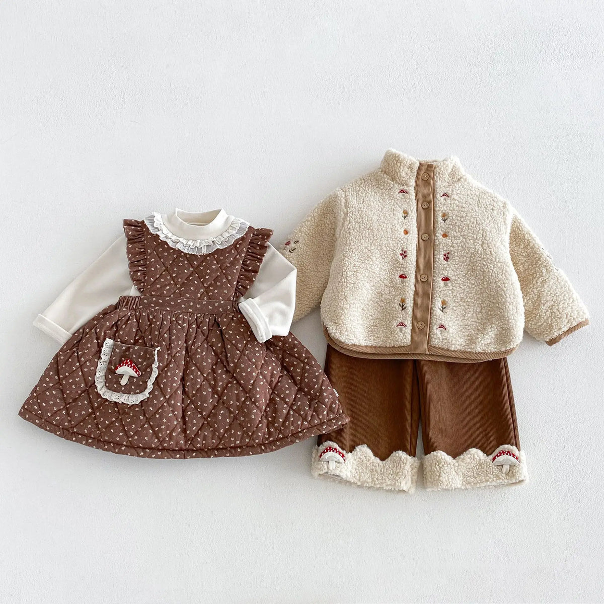 2026 New Winter Girls Embroidered Mushroom Fleece Jacket | Thick Warm Coat | Cute Outwear