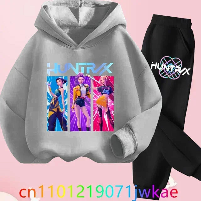 Kid K-Pop Demon Hunters Hooded Suit Toddler Girl Clothes KPop Demon Hunters Hoodie Set Girls Fashion Casual Sweatshirt New Movie
