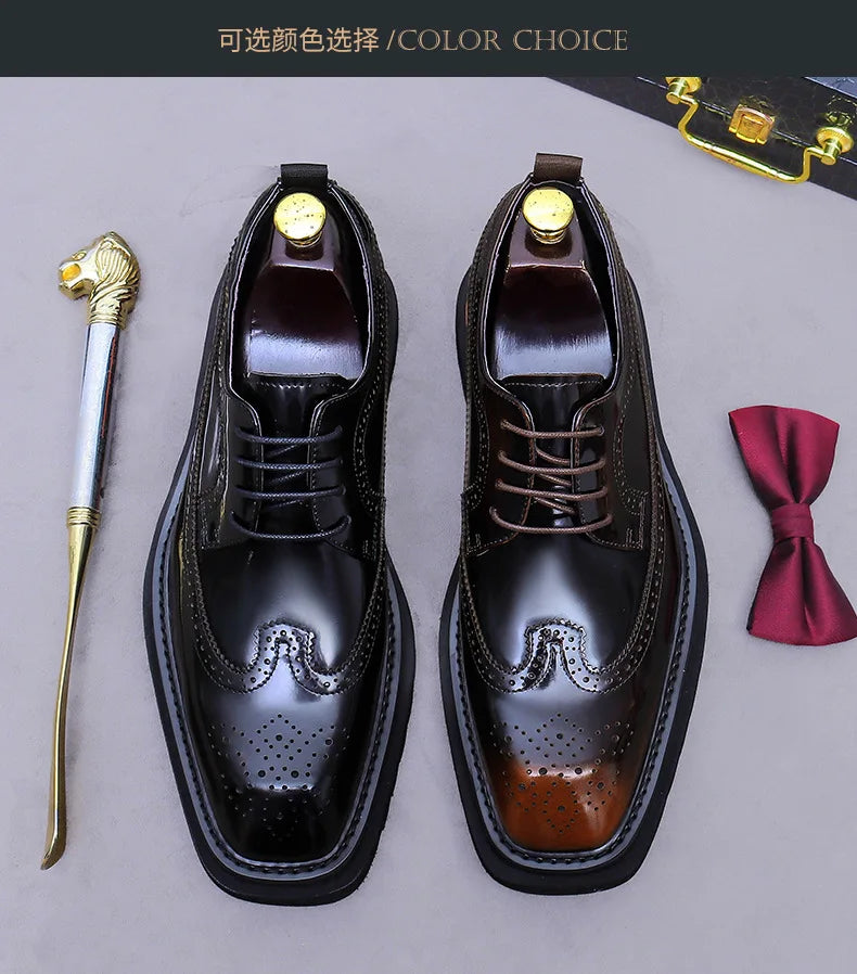 Men's Brogue Platform Oxford Shoes Genuine Leather Thick Sole Formal Dress Shoes for Men Business Casual Lace Up Luxury Oxfords