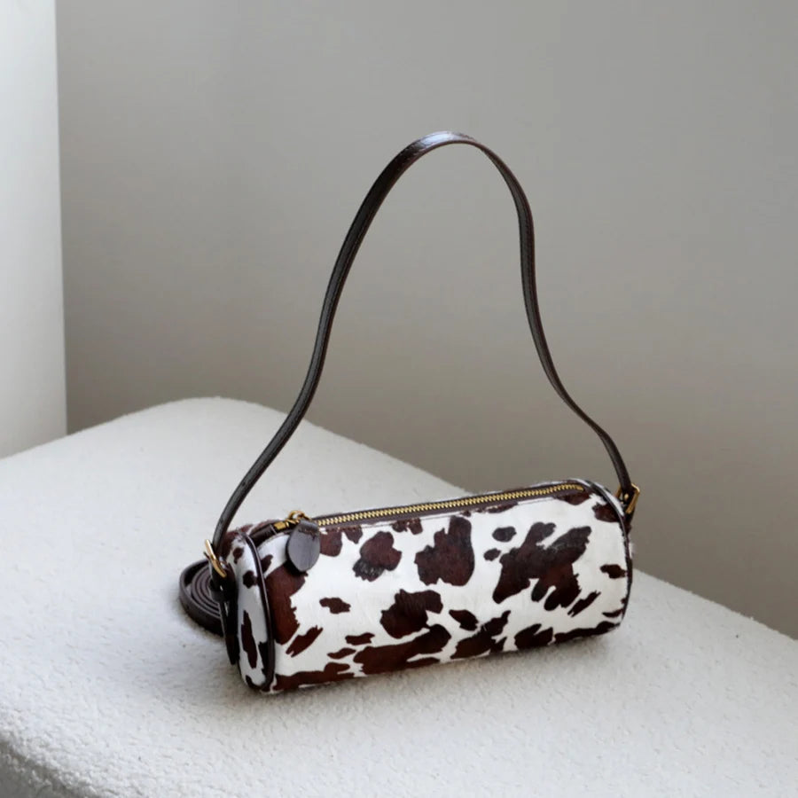 Fashion Commute Underarm Bag, Cow Pattern Cylinder Handbags, Fashion Leopard Print Cool Girl Bag, Single Shoulder Crossbody Bag