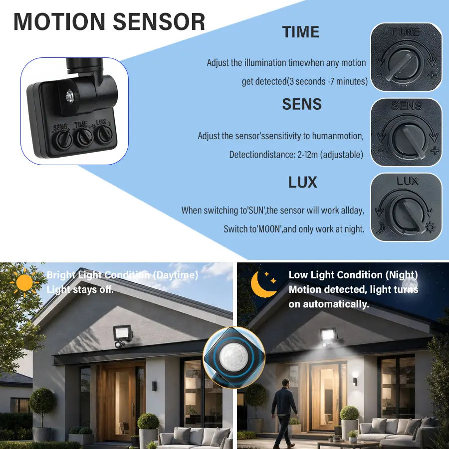 LED Motion Sensor PIR 220V Flood Light White Outdoor Wall Light 10W 20W 30W 50W 100W IP66 Street Light Outdoor Garden Lamp