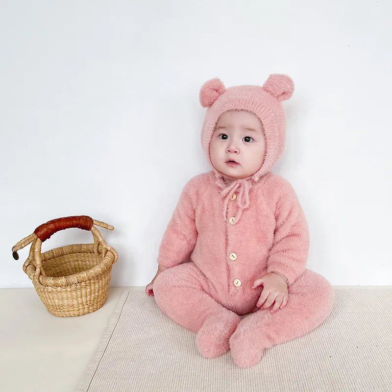 0-3T Newborn Kid Baby Boys Girls Winter Clothes Warm Baby Romper with Hat Cute Sweet Jumpsuit Cute Sweet Lovely Baby Outfit