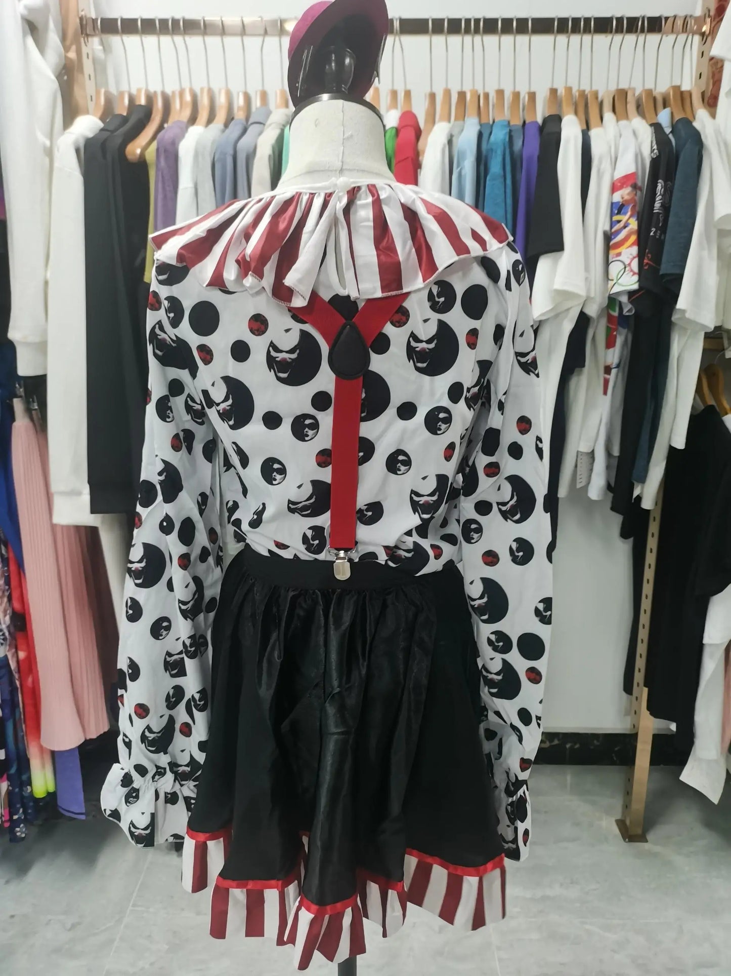 Halloween Clown Cosplay Costume Women Dress Suit Acrobatic Performance Outfit Family Look Suit Girl Dress Carnival Party Wear