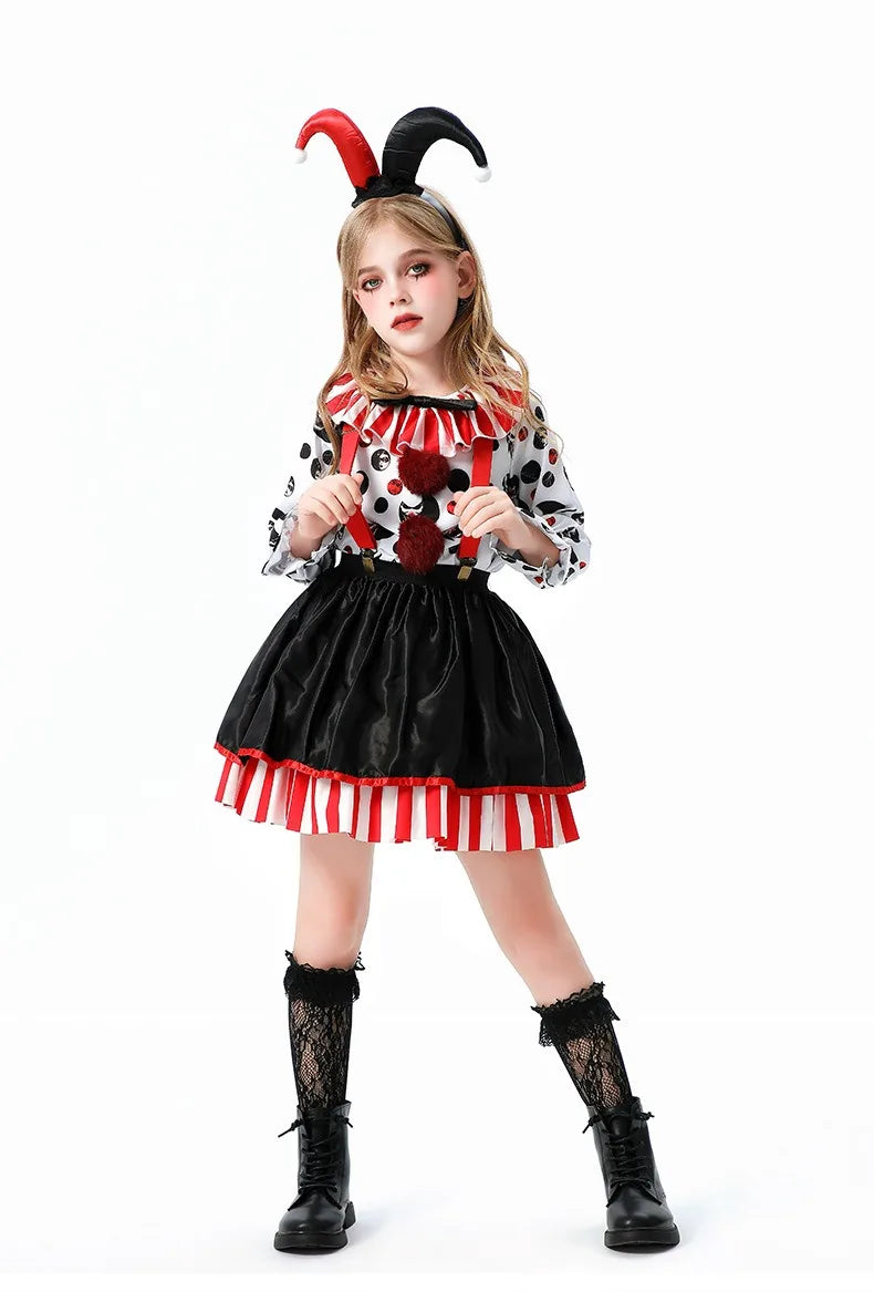 Halloween Cosplay Costumes Horror Clown Dresses Pants Headwear Clothes Sets Carnival Theme Party Role Playing Outfits for Girls