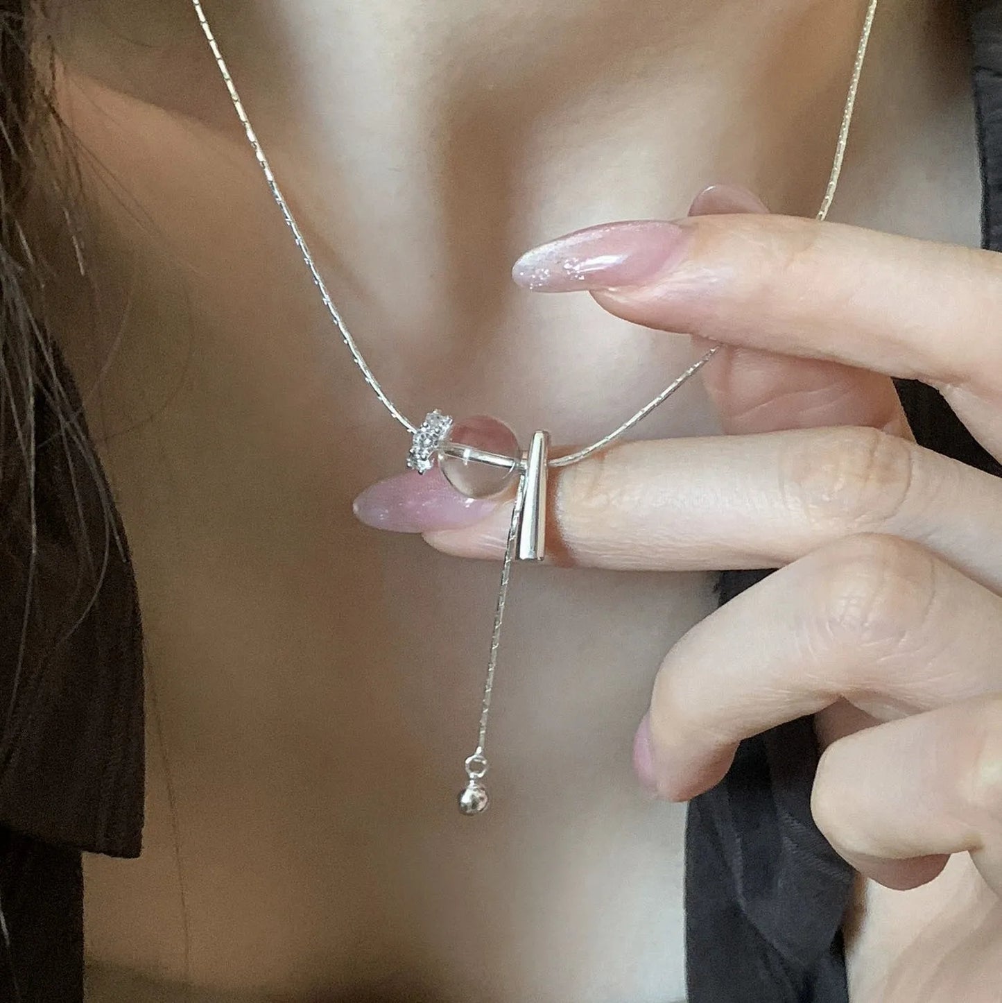 VENTFILLE  925 Sterling Silver Black Agate Necklace for Women Girl Snake Bone Chain Water Drop Jewelry Gift Dropshipping