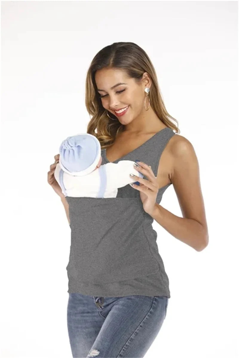 Kangaroo Pocket T-Shirt Nylon Cotton Father Mother Short Sleeves Tops Baby Summer Pregnancy Safety Carrier Feeding Clothing