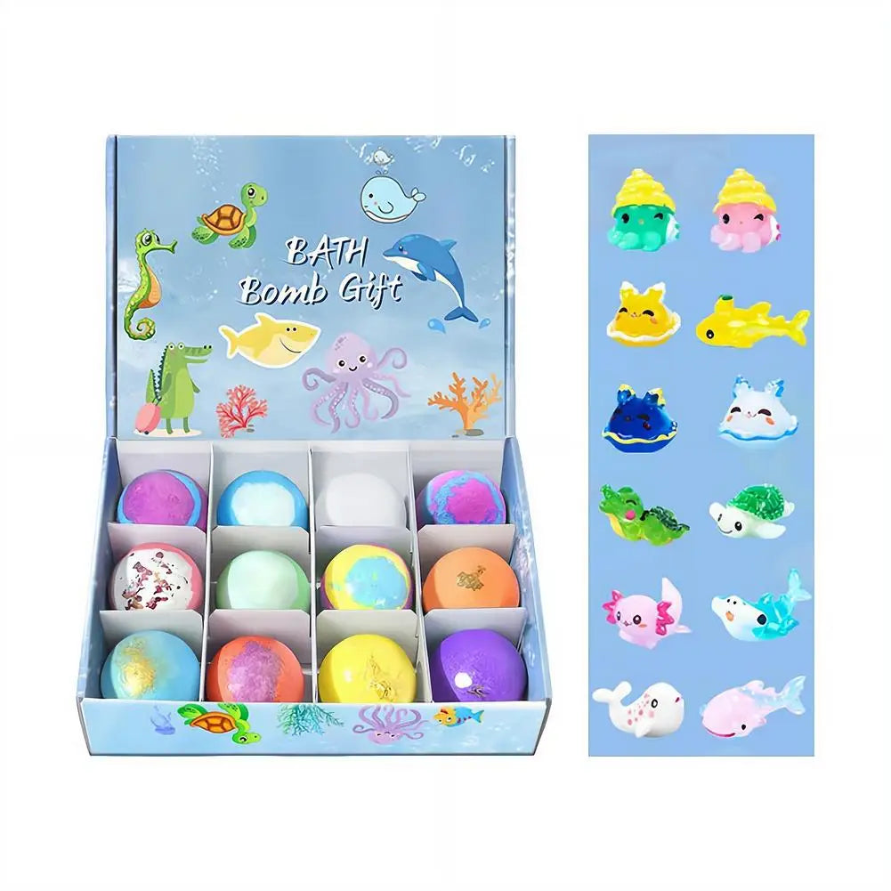 12PCS Flower Fruit Sea Salt Bubble Ball Bath Set with Surprise Toy,Kid Bath Gift Ocean gentle & safe Bath Bubble Ball Set ﻿