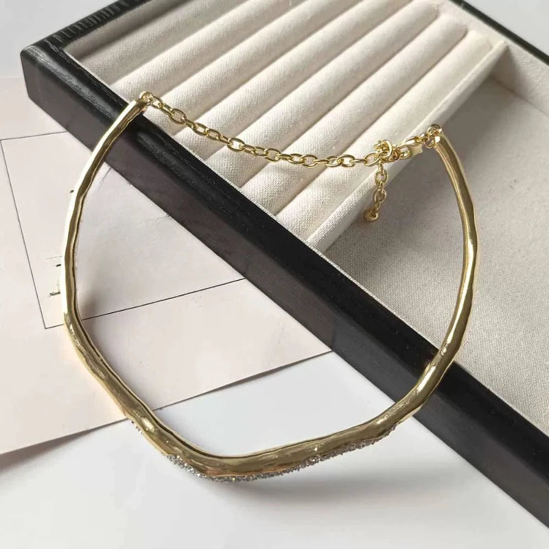 Modern Jewelry European and American Design Glass With Metal Irregular Necklace For Women Female Cool Trend Accessories Hot Sale
