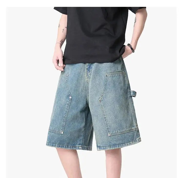 IEFB Workwear Men's Denim Shorts Multi Pocket Wide Leg Baggy Fit Casual Summer Streetwear Casual Cargo Jeans 9X2957