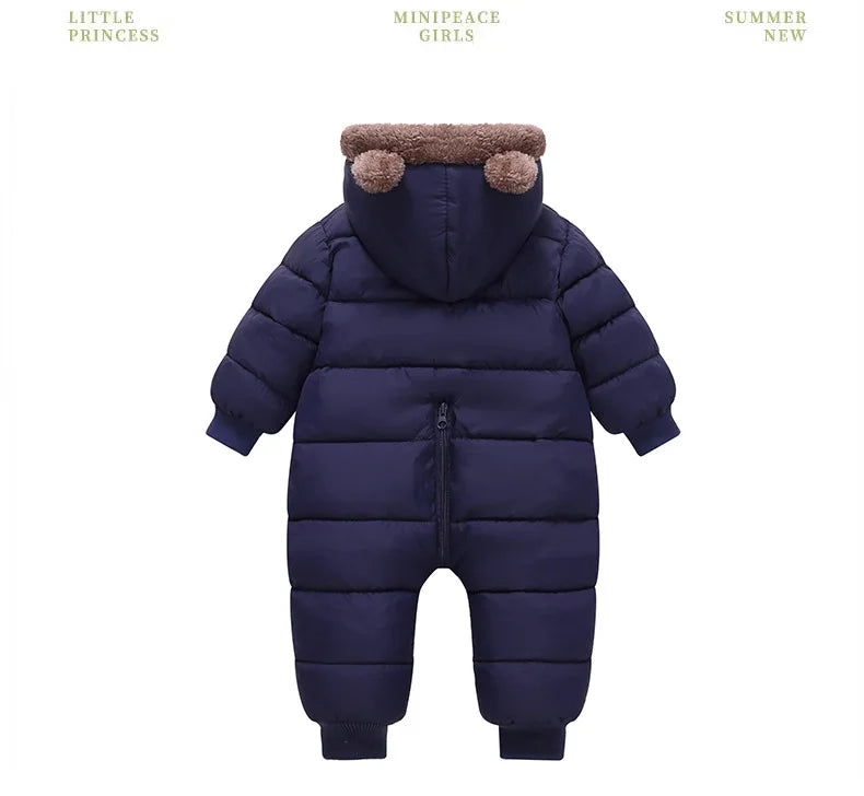 Autumn Winter Newborn Boys Girls Rompers Fleece-lined Zipper Keep Warm Hooded Bodysuits For Baby Kids Children Birthday Present