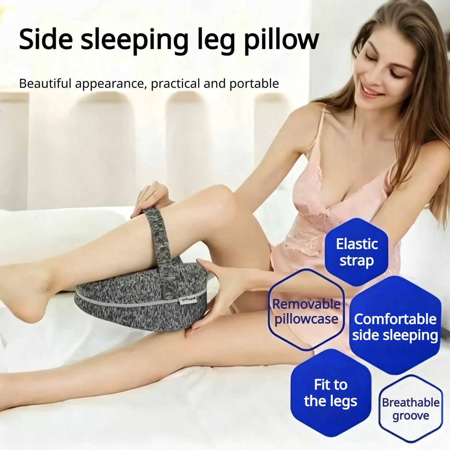 Memory Foam Knee Pillow with Adjustable Strap Heart Hollow Leg Support Pillow for Side Sleepers Pregnancy Relief Hip Back Sciati