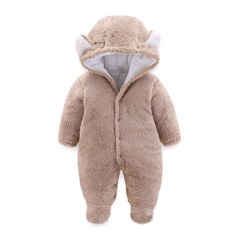 OLEKID 2025 Autumn Winter Newborn Baby Rompers Hooded Thick Warm Baby Girls Jumpsuit Toddler Boys Overalls Infant Fleece Outfit