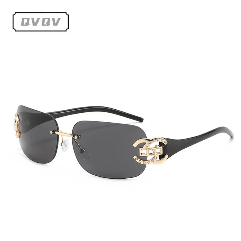 Sexy Popular Ins Rimless Square Sunglasses for Women Luxury Brand Design Diamond Punk Sun Glasses Cute Pink Shades Girls Eyewear