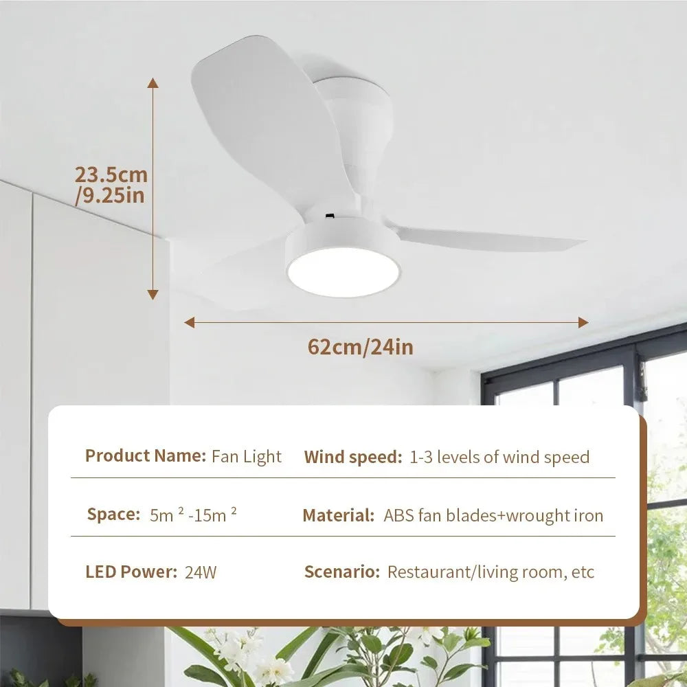 Ceiling Fan Light with Remote Control Lighting Ceiling Small Three Leaf for Bedroom Dining Room Kitchen Garage LED Fan Light