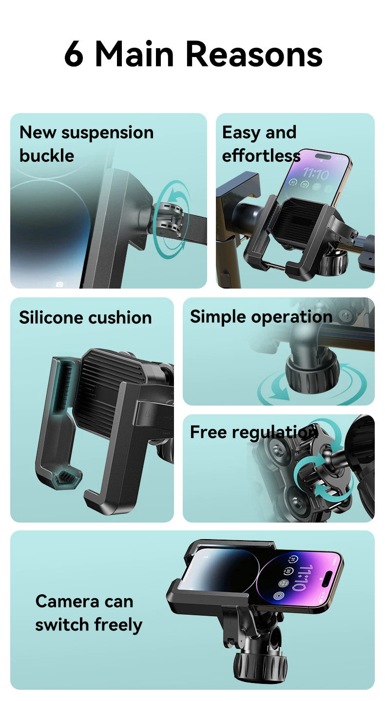 New Motorcycle Phone Mount with Vibration Dampener - 30s Tool-Free Install & Quick Lock, Universal for Bike/MTB, Fit 4-7" Phones