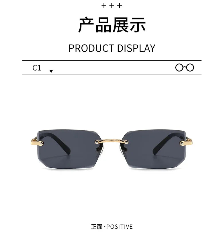 Rimless Sunglasses Rectangle Fashion Popular Women Men Shades Small Square Sun Glasses For Female Male Summer Traveling Glasses