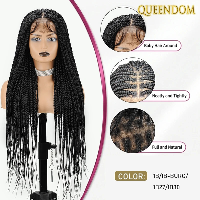 36" Knotless Box Braided Wig African black Women wig Full Lace Synthetic Braiding Hair Long Senegalese Twists wig Baby Hair