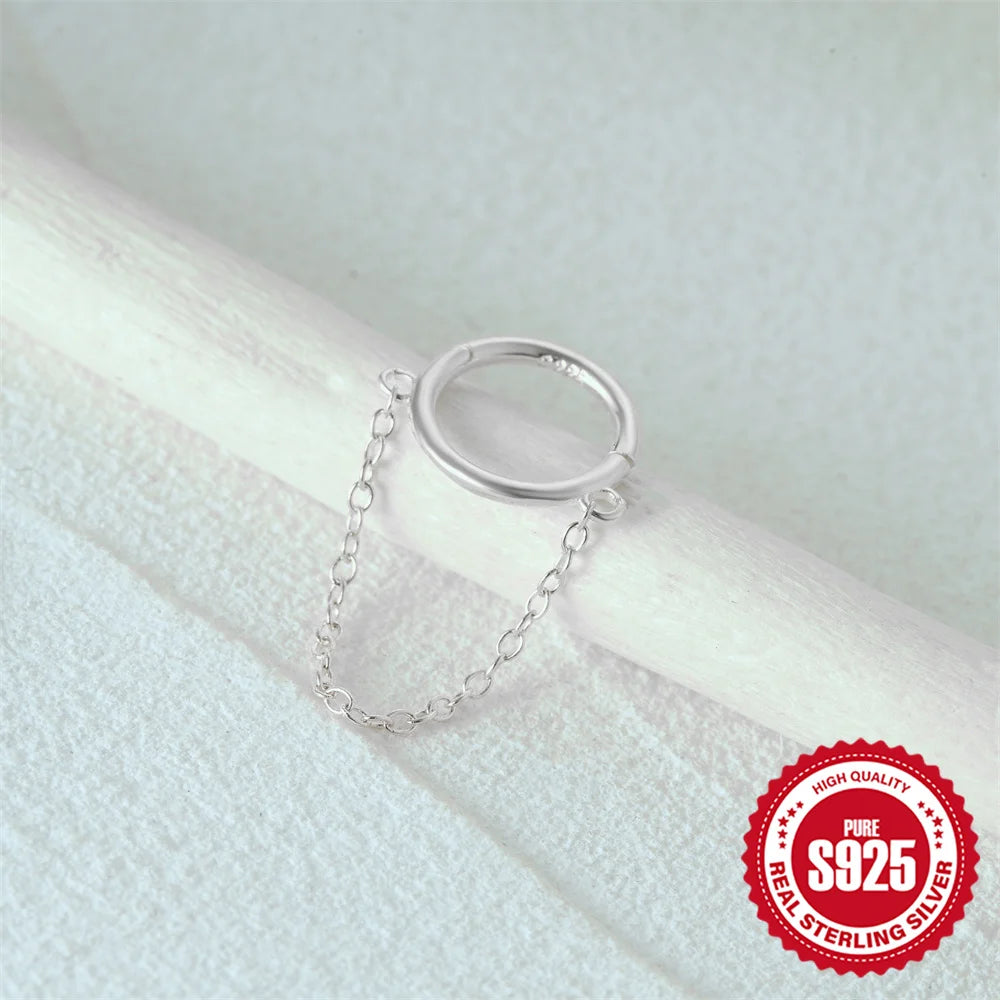 CANNER 925 Sterling Silver Simple Tassel Circle Piercing Hoop Earrings For Women's 18k Gold Ins Earrings Fine Jewelry Party Gift