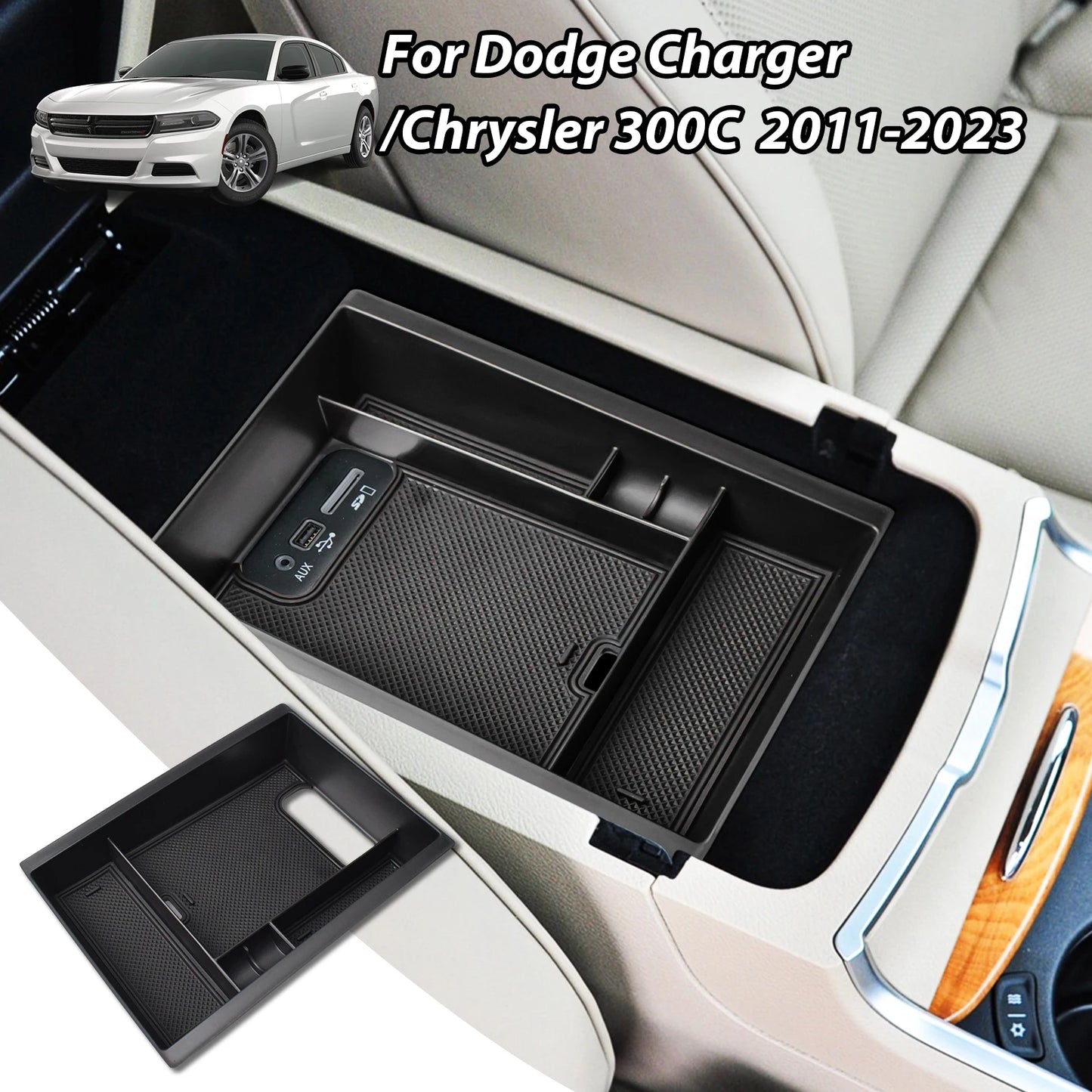 For Dodge Charger/Chrysler 300C 2011-2023 Armrest Storage Box Car Accessories Center Console Organizer Tray ABS Car Storage Box