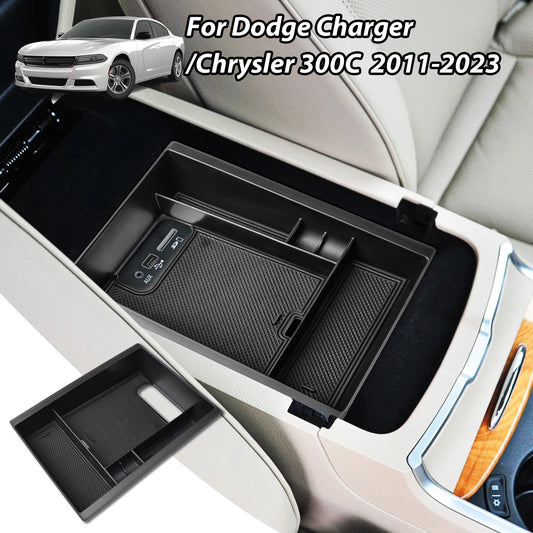 For Dodge Charger/Chrysler 300C 2011-2023 Armrest Storage Box Car Accessories Center Console Organizer Tray ABS Car Storage Box