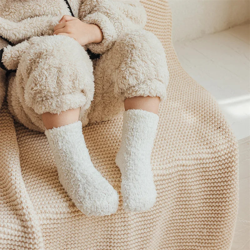 3Pairs Autumn and Winter Thick Baby Toddler Socks for Girls and Boys Coral Fleece Non-slip Baby Floor Foot Socks 0-5Y Children