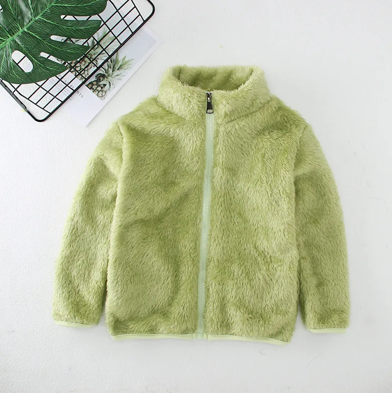 Girls Plus Velvet Coat Children's Furry Jacket Boys Double Sided Padded Outerwear Kids Warm Casual Solid Color Clothing 2-8Y