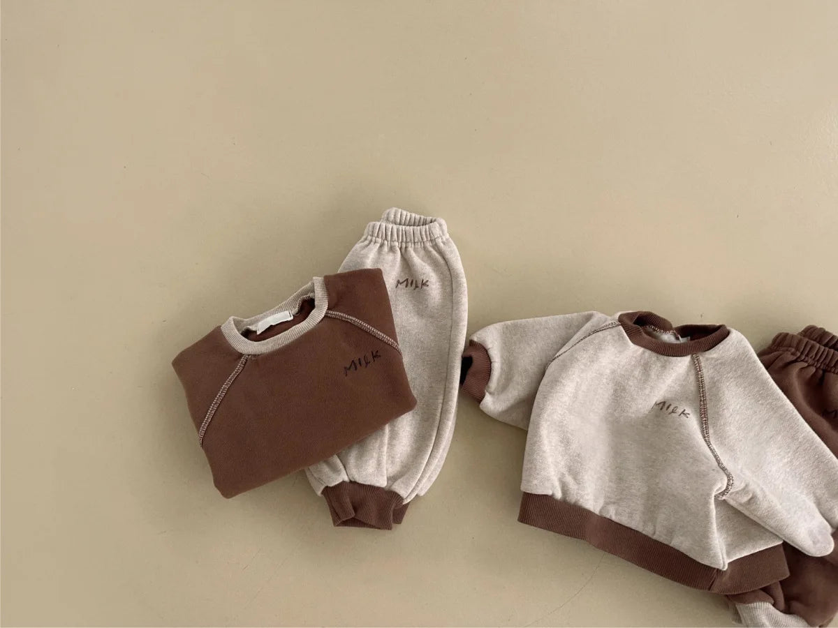 Winter New Baby Fleece Sweatshirt Set Infant Boy Girl Letter Casual Tops + Pants 2pcs Suit Kids Plus Velvet Thicken Warm Outfits