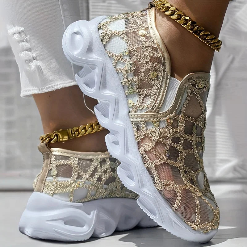 Women Sneakers New Lace Flats Platform Women Sport Shoes Women Mesh Breathable Sneakers Summer New Casual Running Shoes
