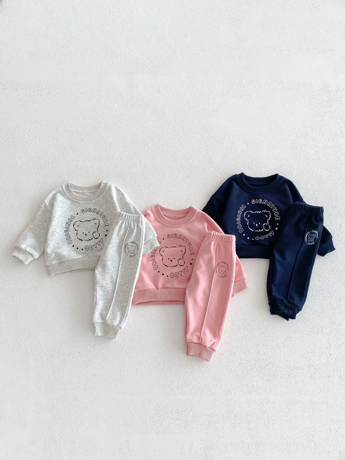 Spring New Baby Clothing Set, Korean Style Cute Bear Two-Piece Outfit for Kids, Long Sleeve Top & Pants Set