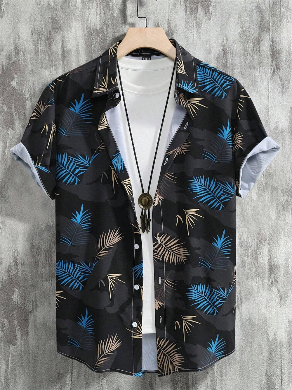 Men's Coconut Tree Graphic Print Short Sleeve Lapel Shirt Tops Men's Casual Button down Shirts Clothing Versatile Shirts
