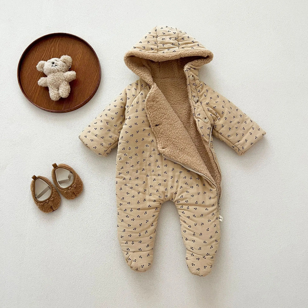 2025 Winter New Baby Plus Velvet Thick Warm Hooded Romper Infant Boy Girl Long Sleeve Fleece Jumpsuit Newborn Clothes 0-24M