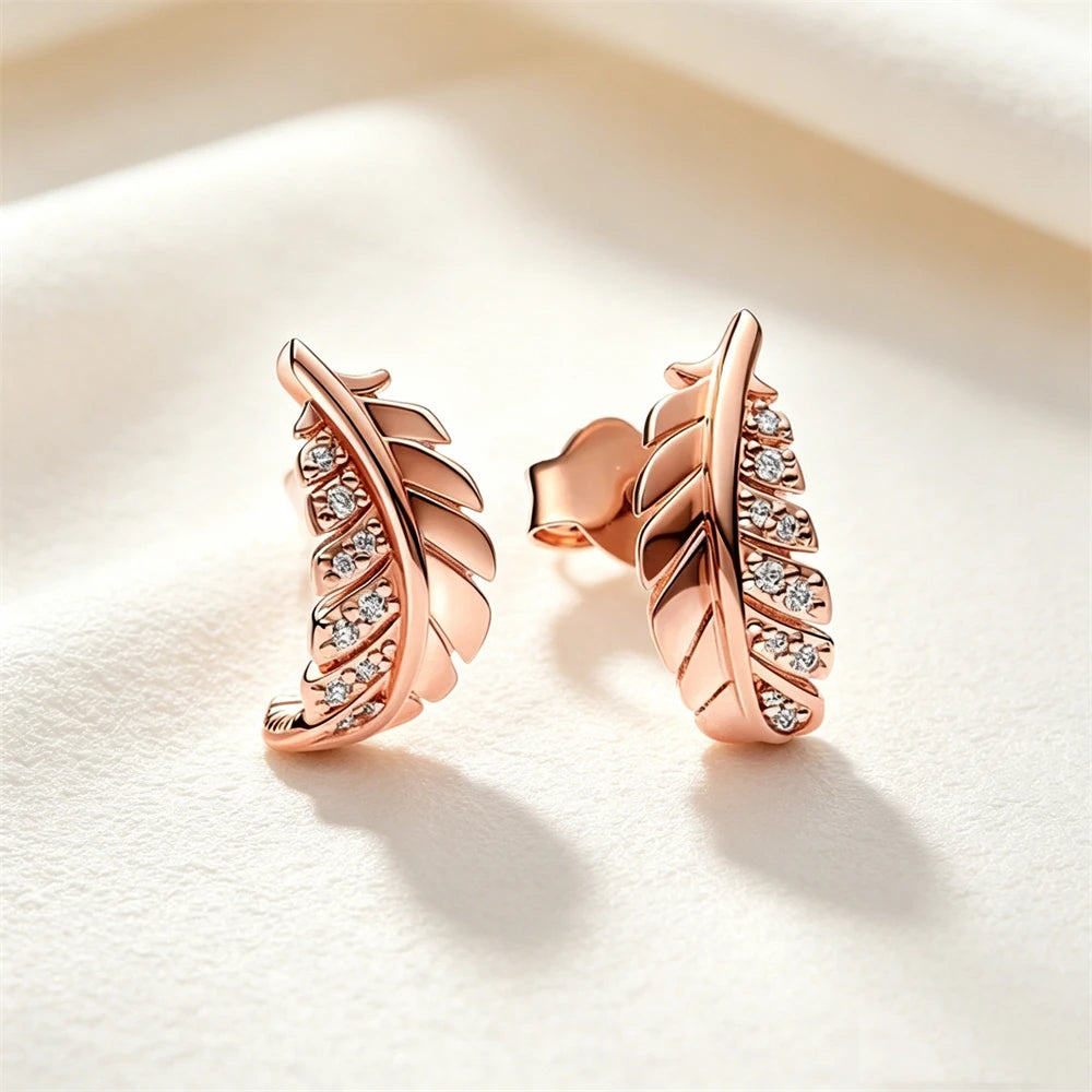 925 Sterling Silver Butterfly Flower Bee Lilac Leaf Zircon Earrings Suitable for Daily Wear as Women's Jewelry Holiday Gifts