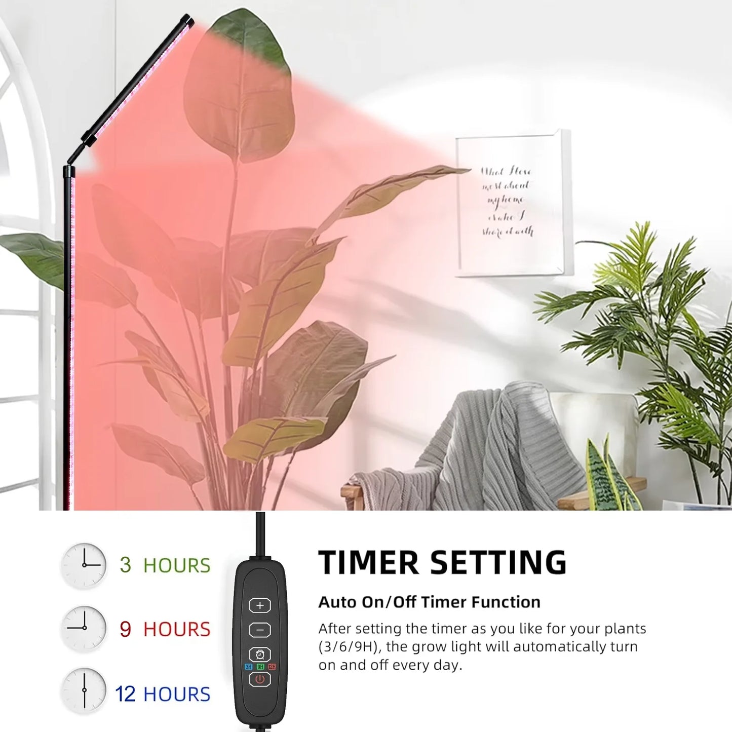 24V 80INCH Indoor Plant Growth Lamp Full Spectrum Seed Plant Lamp with Timer and Three Color Dimmable Floor Plant Growth Lamp