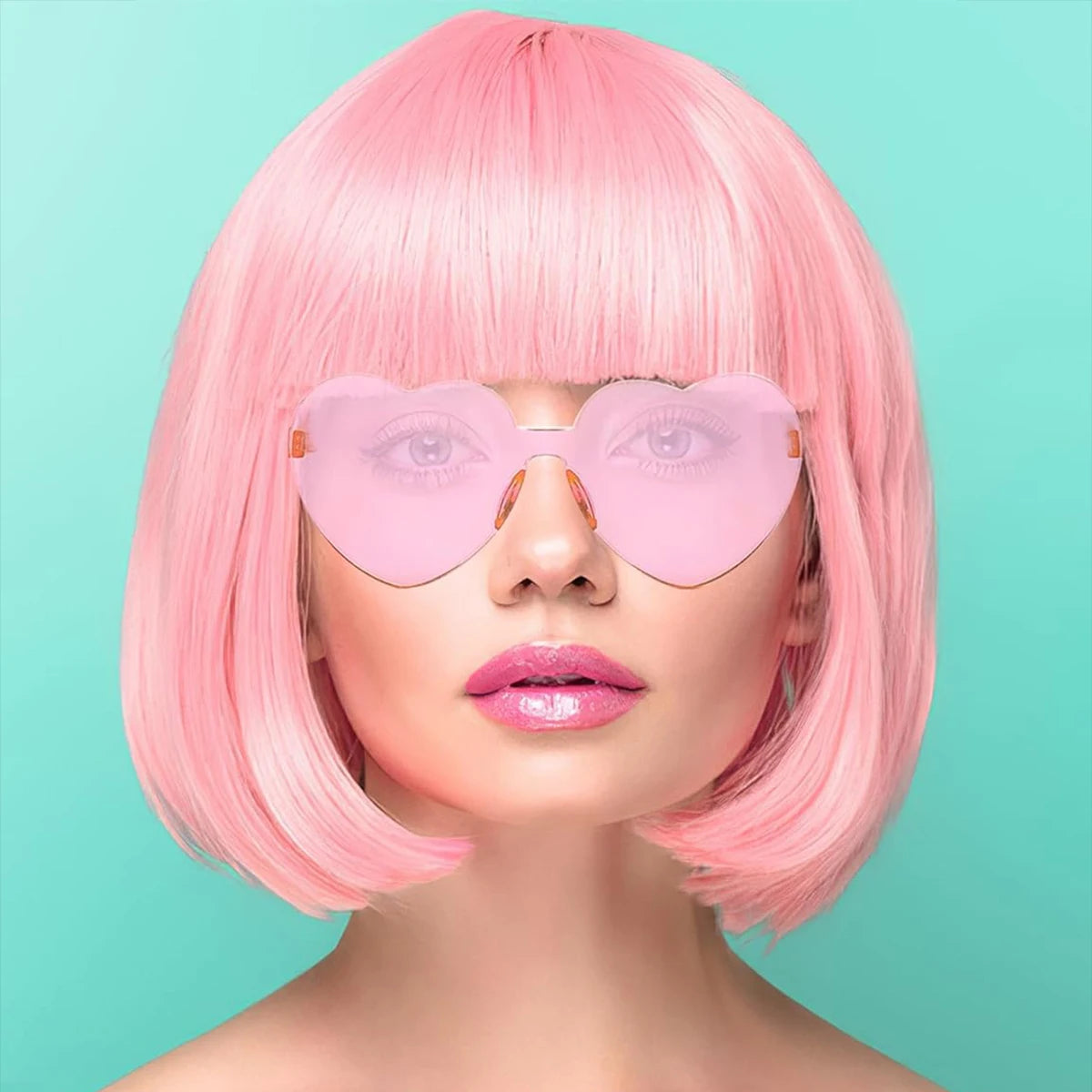 12 Inch /30 cm Fashion Lady Short Straight Synthetic Flat Bangs Bob Wig (Pink Pale)