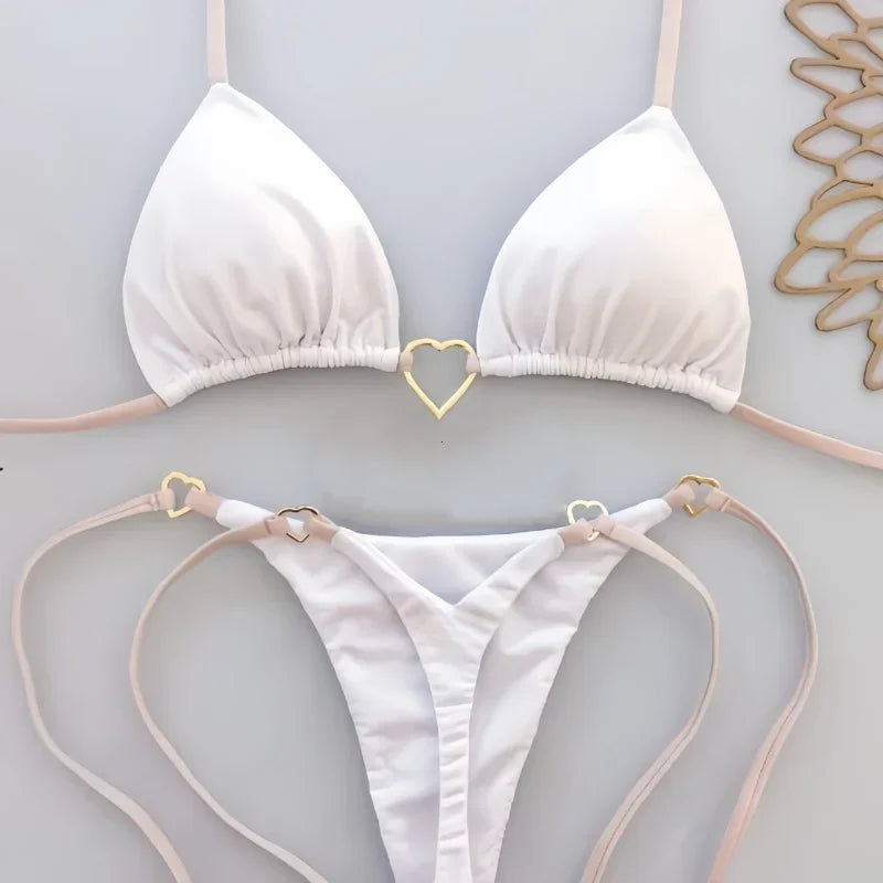 Sexy Halter Solid Color Bikini Set Women's Swimsuit Two-piece Triangle Thong Swimwear Bathing Suit Brazilian Biquinis