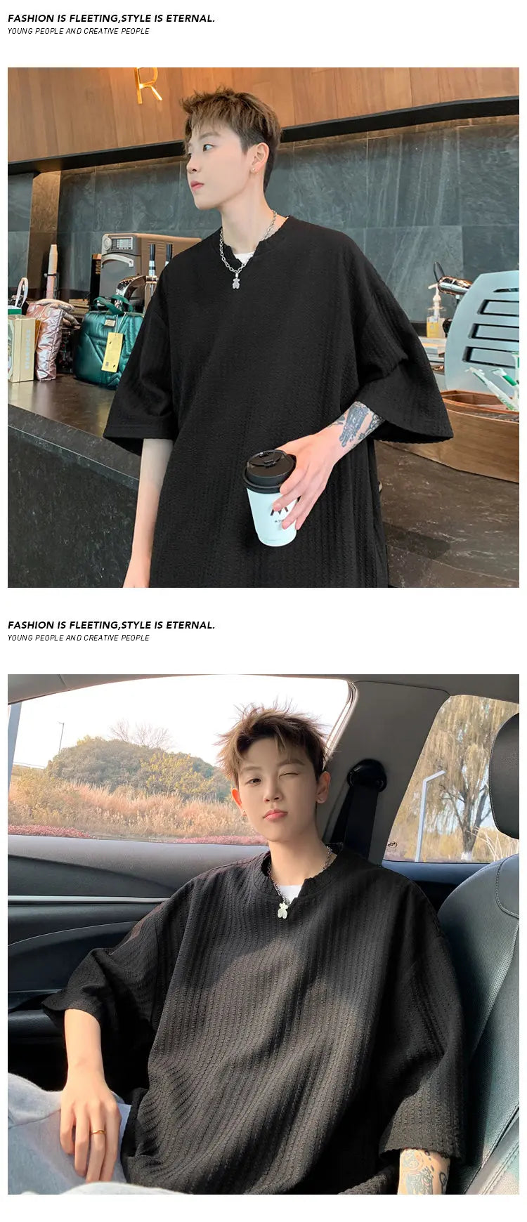 2026 Summer New  Style Fashion for Men's Large Size V-neck T-shirt Loose Top Casual Wind Breathable Quick Drying Short Sleeves