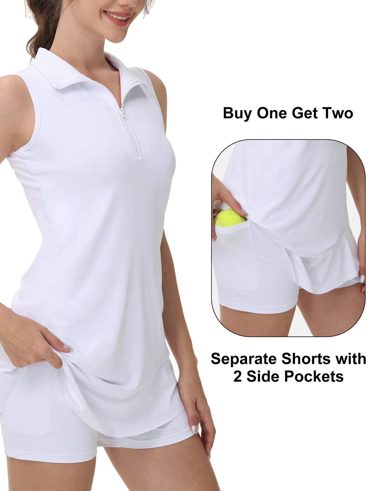 2Pcs Women Sleeveless Tennis Dress with Shorts, Breathable Golf Tennis Tank Skirt for Summer Sports Casual Wearing