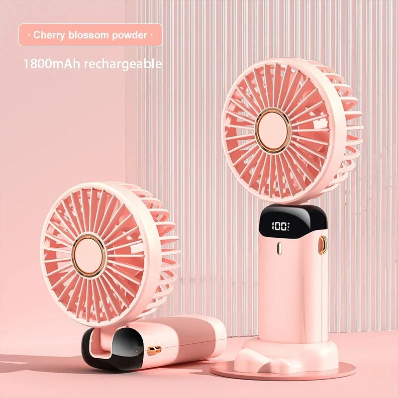 Folding Fan Mini Portable Hand-Held Fan Rechargeable Multifunctional Fan With Display Screen Neck Hanging Fans