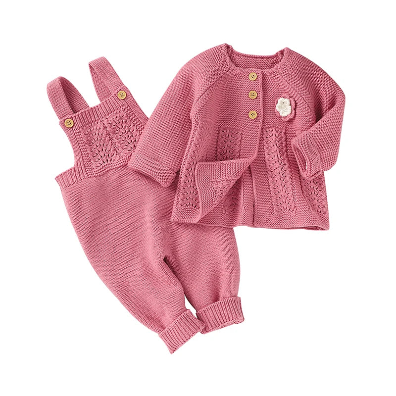 Baby Romper Set Knit Autumn Newborn Girl Boy Long Sleeve Coat Jumpsuit Outfit Hat 3PC Fashion Solid Infant Clothing Suit Sweater