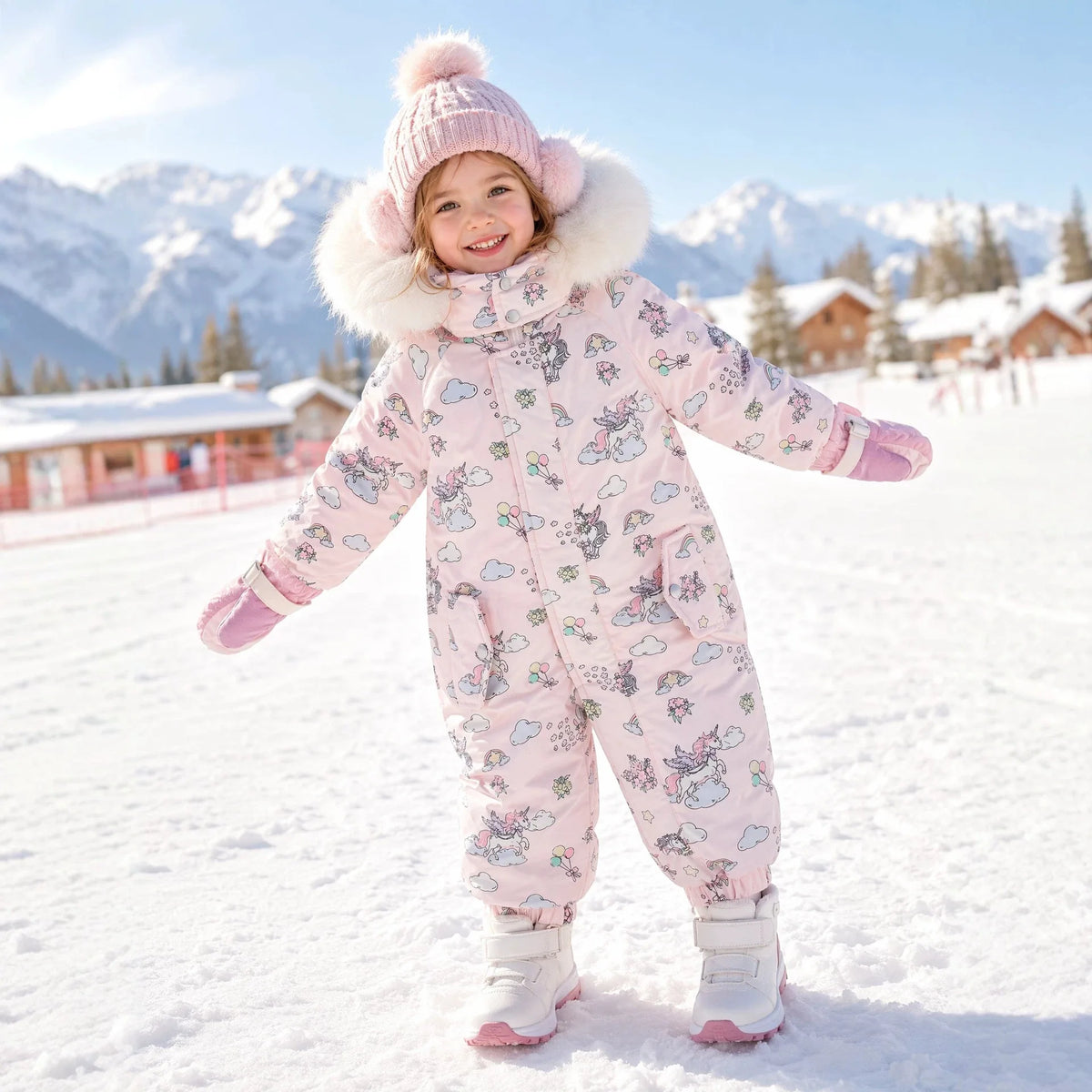Bellbell Winter 2-6Yrs Girls Snowwear Jumpsuit Faux Fur Hooded Floral Print Kids Baby Girl Romper Thicken Warm Toddler Bodysuit