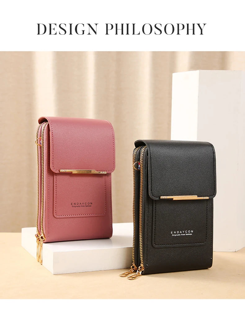 Women Crossbody Shoulder Bags Wallets Touch Screen Cell Phone Bag Soft Leather Strap Handbag for Female Luxury Messenger Bags