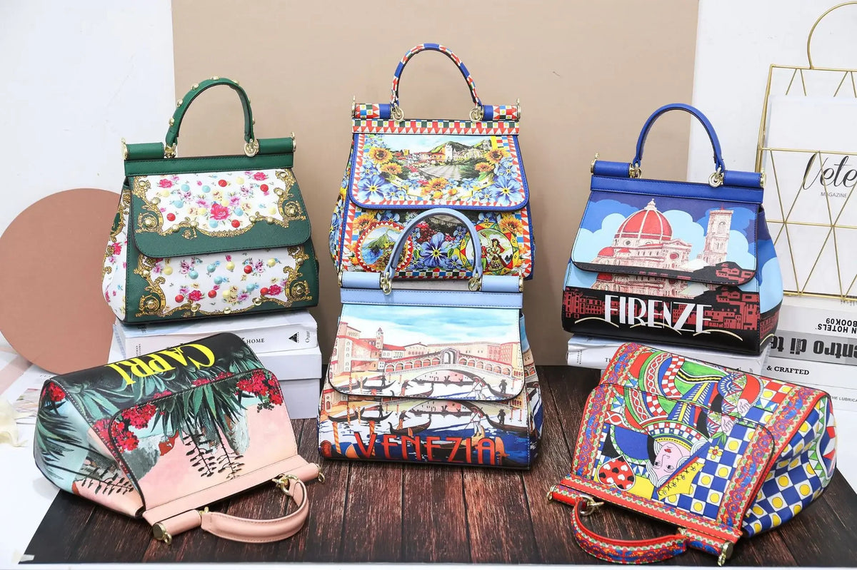Luxury Women Bags Leather Vintage Painting Art Purse Handbags Girl Shoulder Bag Fashion Cross Body Messenger Bag Female Totes